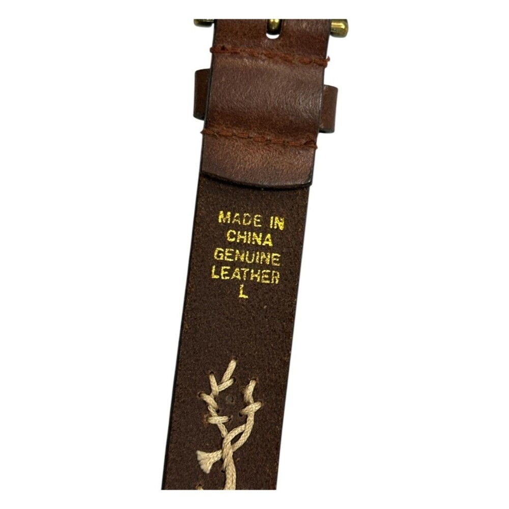 Leather Embroidered Belt L 42.5” Brown Boho Western Floral Cutout Rustic - Picture 4 of 4